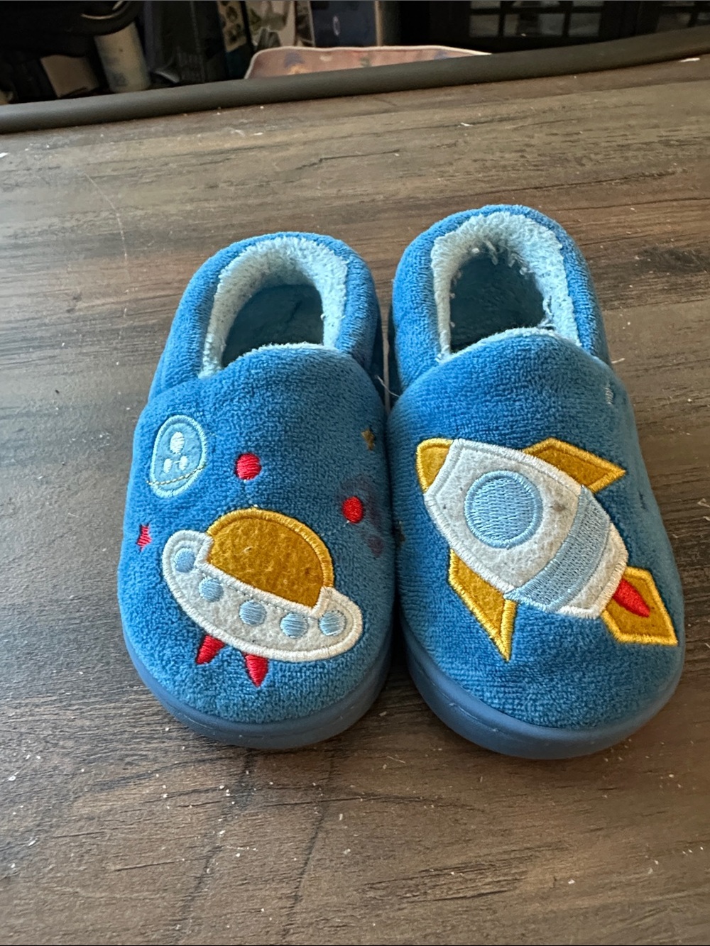 Blue Kids Space Slippers with Rocket & Planet